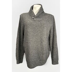 British Khaki Size Large Men's Wool Blend Fishermen's Collar Gray Speck Sweater